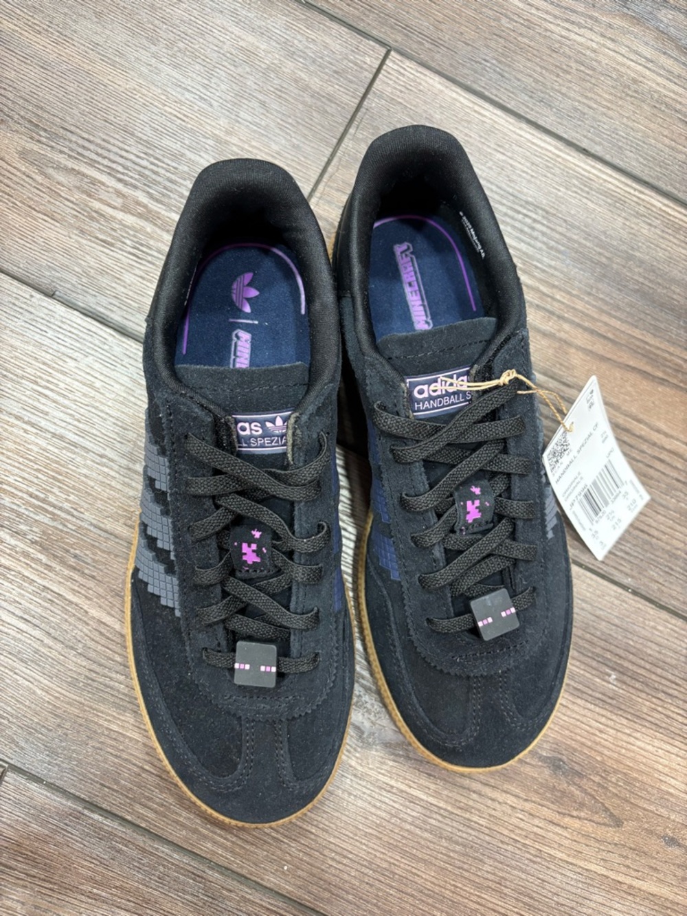 adidas Black Suede Handball Spezial Sneakers with Purple Accents